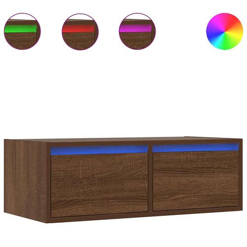 Tv-bord med LED-lys 75x35,5x25 cm brun egetræsfarve