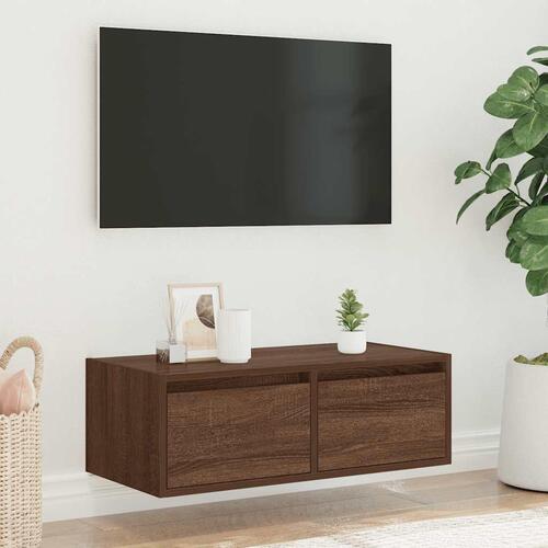 Tv-bord med LED-lys 75x35,5x25 cm brun egetræsfarve