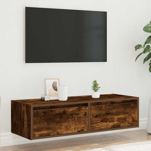 Tv-bord med LED-lys 100X35,5x25 cm røget egetræsfarve
