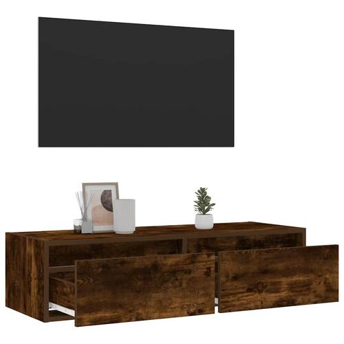 Tv-bord med LED-lys 100X35,5x25 cm røget egetræsfarve