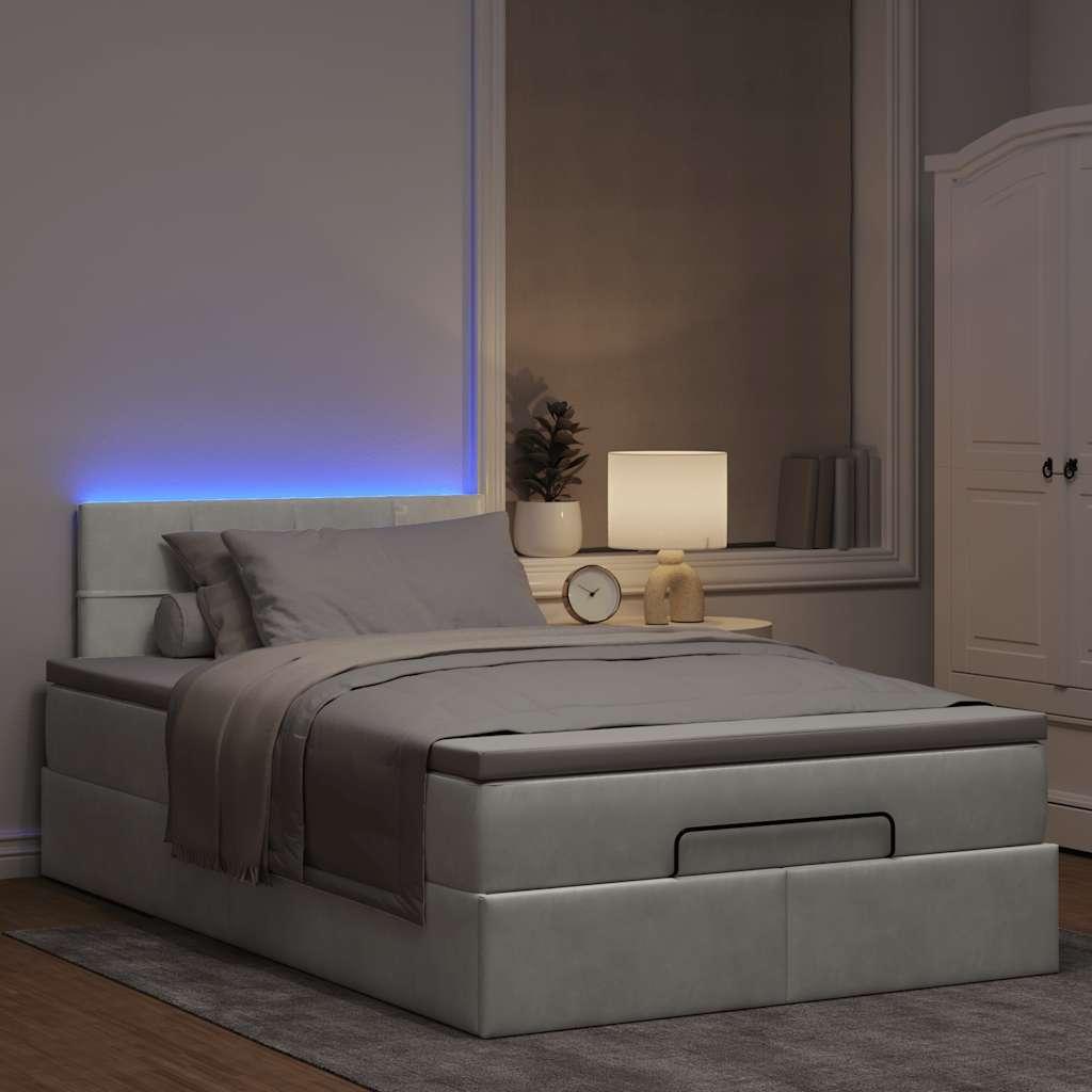 Ottoman seng med madras & LEDs 120x190cm fløjl lysegrå billede