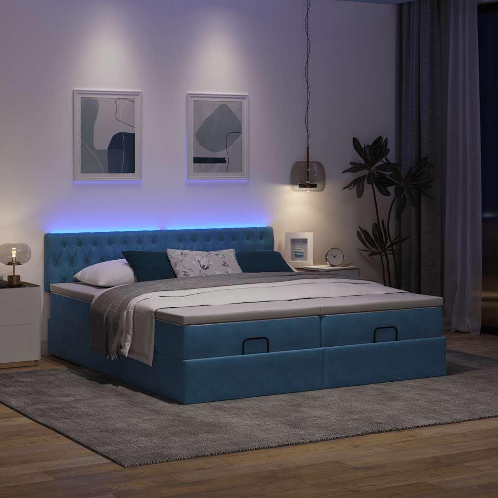 Osmannisk sengeramme med madrasser 180x200 cm fløjl mørkeblå