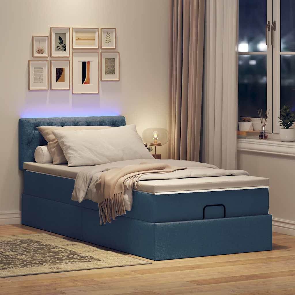 Ottoman seng med madras & LEDs Blå 100x200 cm Stof billede