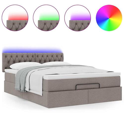 Ottoman seng med madras & LEDs Taupe 140x200 cm Stof