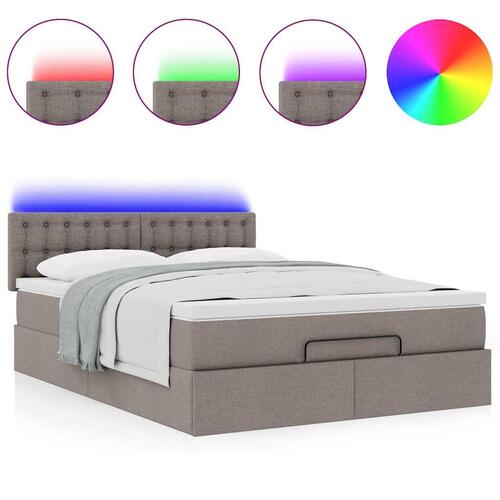 Ottoman seng med madras & LEDs Taupe 140x200 cm Stof