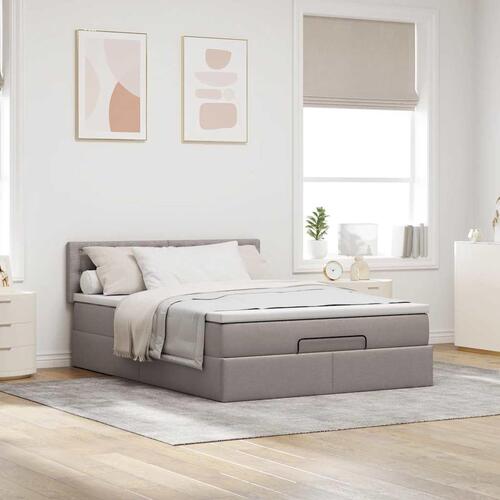 Ottoman seng med madras & LEDs Taupe 140x200 cm Stof
