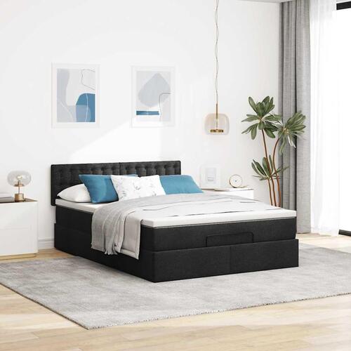 Ottoman seng med madras 140x200 cm stof sort