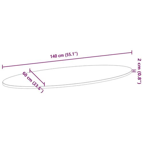 Bordplade 140x60x2 cm massivt egetræ oval