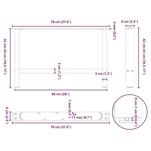 Sofabordben 2 stk. 70x(42-43) cm stål sort