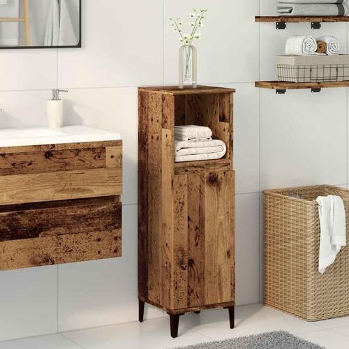 Badeværelsesskab 30x30x100 cm konstrueret træ gammelt trælook