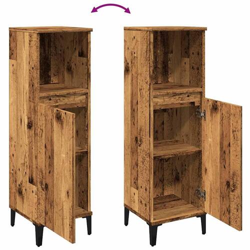 Badeværelsesskab 30x30x100 cm konstrueret træ gammelt trælook