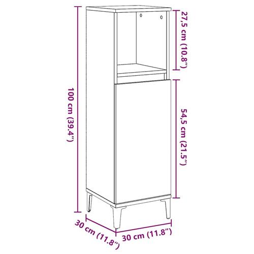 Badeværelsesskab 30x30x100 cm konstrueret træ gammelt trælook