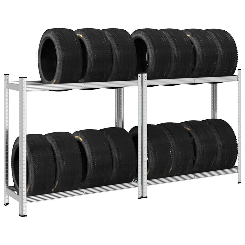 2-lags dækhylder 2 stk. 110x40x109 cm stål sølvfarvet
