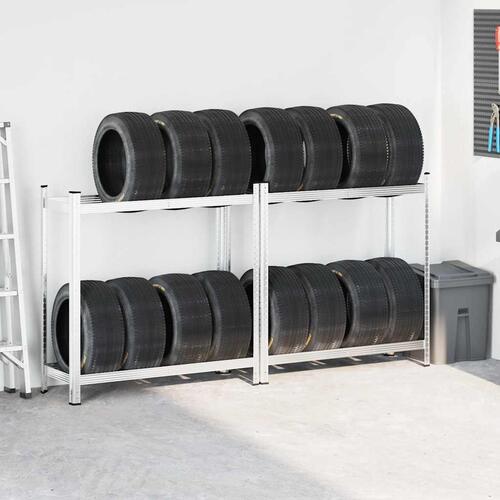 2-lags dækhylder 2 stk. 110x40x109 cm stål sølvfarvet