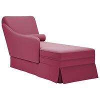 Chaiselong med bolster og højre armlæn vinrød fløjl