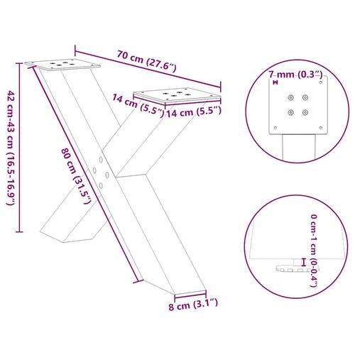 Sofabordben X-formet 2 stk 70x(42-43) cm stål antracitgrå