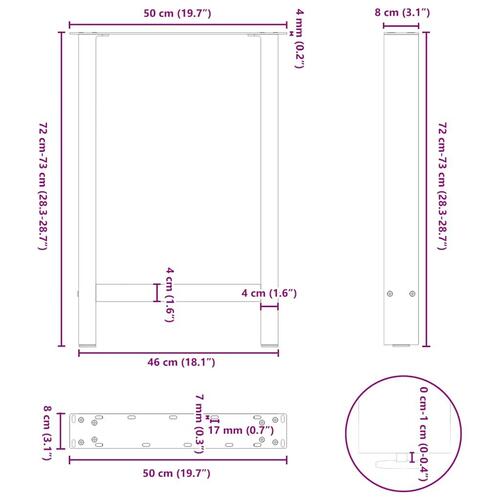 Sofabordben 2 stk. 50x(72-73) cm stål sort