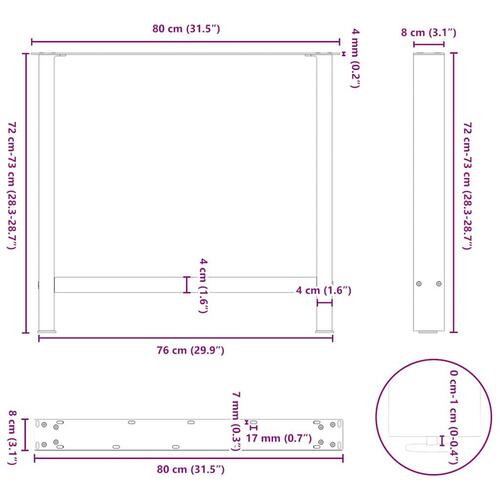 Sofabordben 2 stk. 80x(72-73) cm stål antracitgrå
