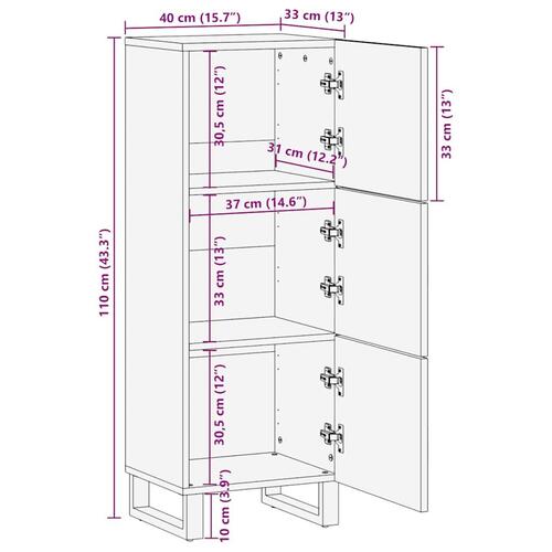 Skab 40x33x110 cm massivt mangotræ sort