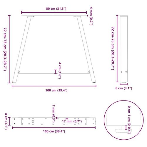 Sofabordben A-formet 2 stk 100x(72-73) cm stål sort