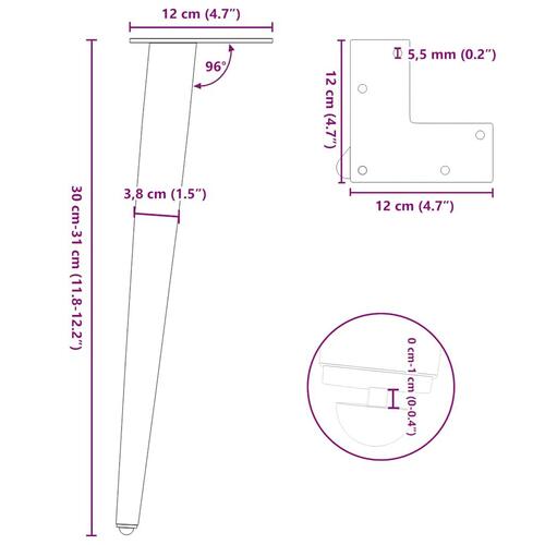 Sofabordben konisk form 4 stk. 30-31 cm stål hvid