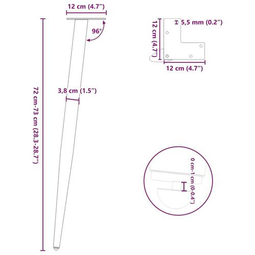 Sofabordben konisk form 4 stk. 72-73 cm stål sort