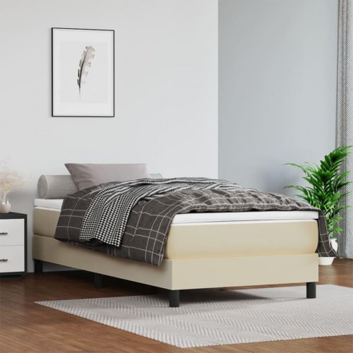 Kontinentalseng med madras 100×200 cm i kunstlæder - creme