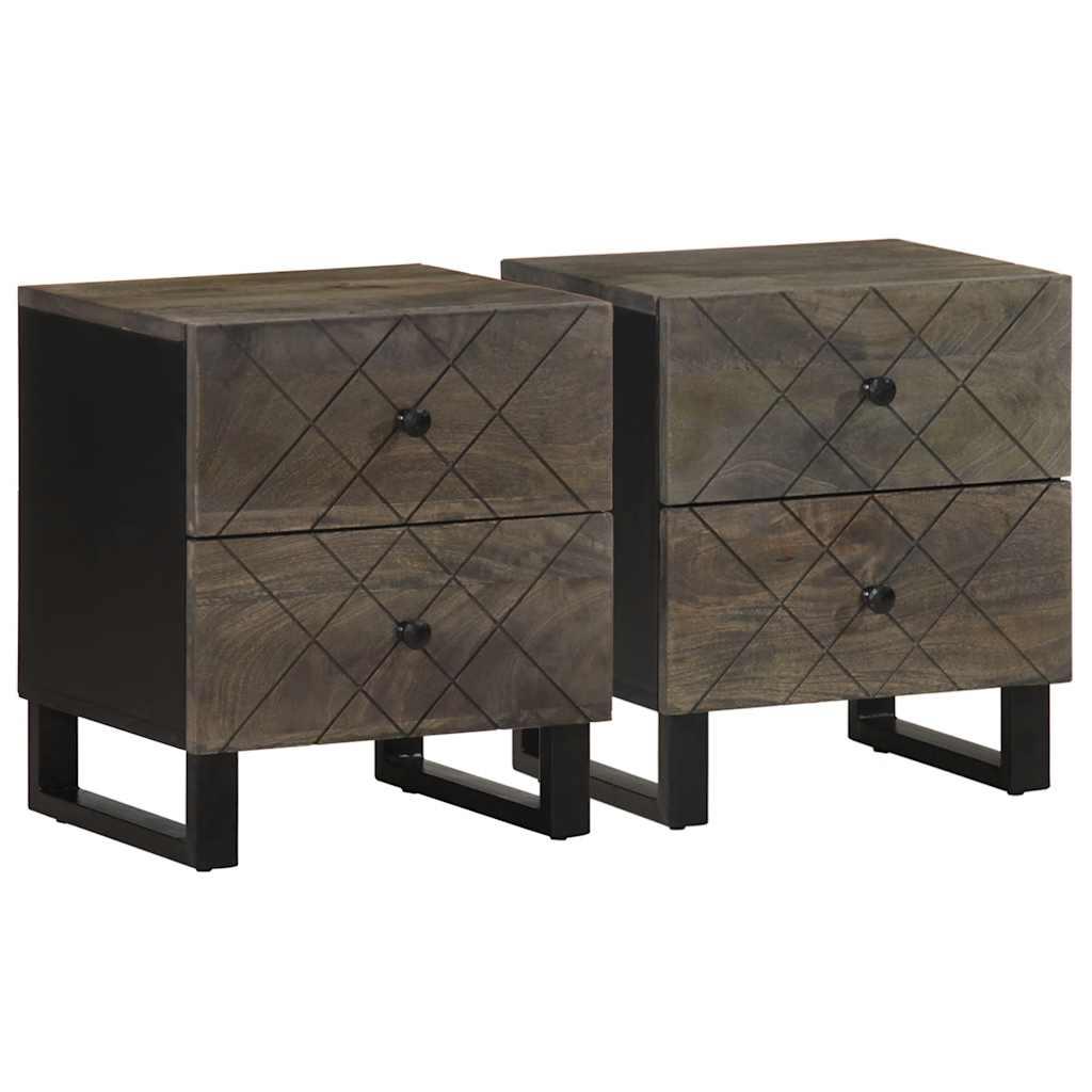 Sengeborde 2 stk. 40x33x46 cm massivt mangotræ sort