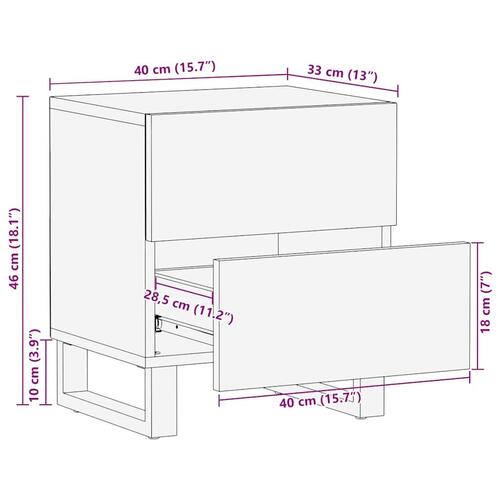 Sengeborde 2 stk. 40x33x46 cm massivt mangotræ sort