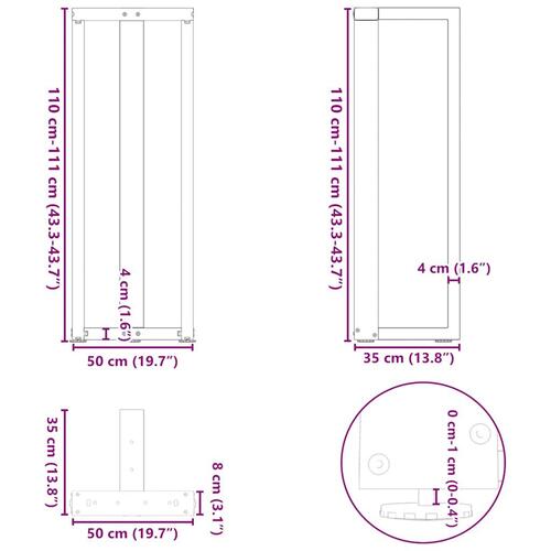 Barbordsben T-formet 2 stk 50x35x(110-111) cm stål sort