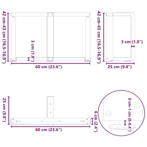 Sofabordben T-formet 2 stk 60x25x(42-43) cm stål antracitgrå