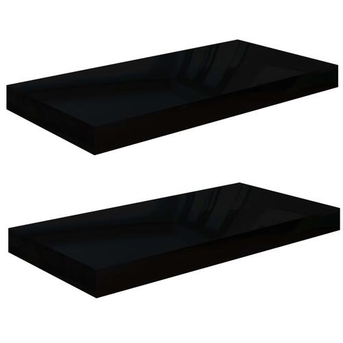 Væghylder 2 stk. 50x23x3,8 cm MDF sort højglans