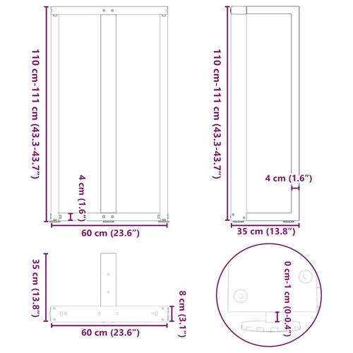 Barbordsben T-formet 2 stk 60x35x(110-111) cm stål sort