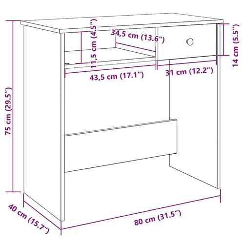 Skrivebord 80x40x75 cm konstrueret træ brun egetræsfarve