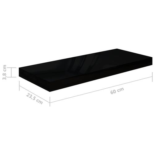 Væghylde 60x23,5x3,8 cm MDF sort højglans