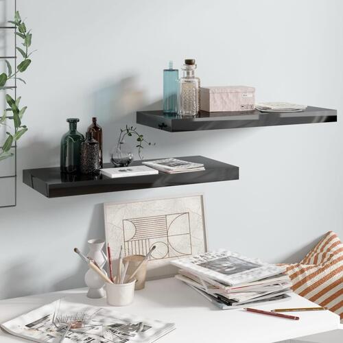 Væghylder 2 stk. 60x23,5x3,8 cm MDF sort højglans