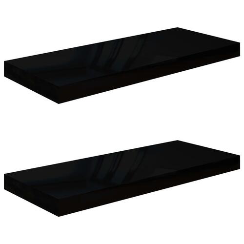 Væghylder 2 stk. 60x23,5x3,8 cm MDF sort højglans