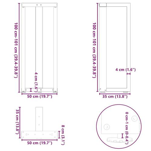 Barbordsben T-formet 2 stk 50x35x(100-101) cm stål antracitgrå