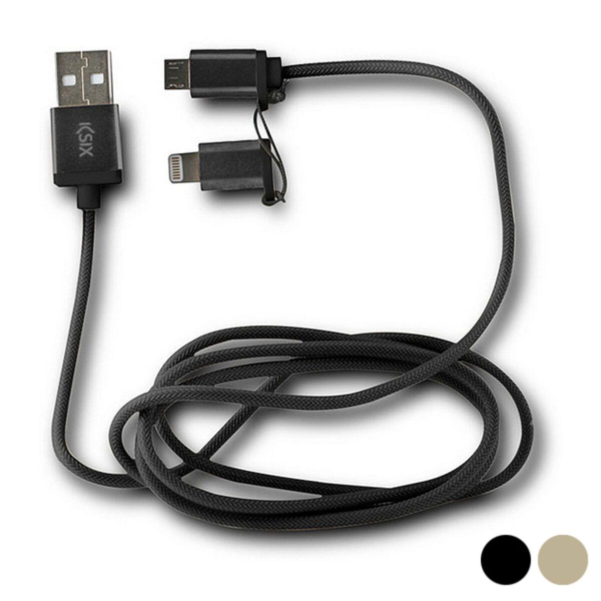 KSIX USB-kabel 2-i-1 - Lightning & Micro USB, 1 m, guld/sort