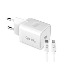 Vægoplader + USB kabel Celly iPhone Hvid 20 W