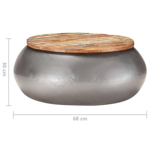 Sofabord 68x68x30 cm massivt genbrugstræ grå