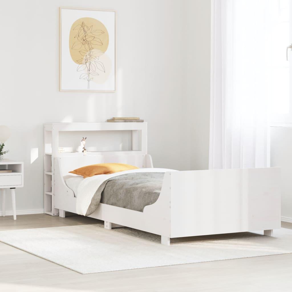 Sengeramme uden madras 90x200 cm massivt fyrretræ hvid billede