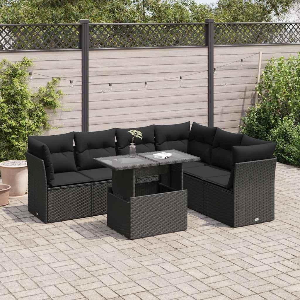 Sofasæt til haven 7 dele med hynder polyrattan sort