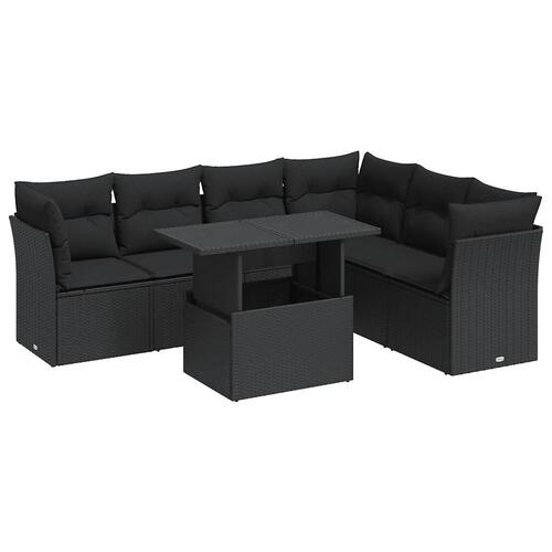 Sofasæt til haven 7 dele med hynder polyrattan sort