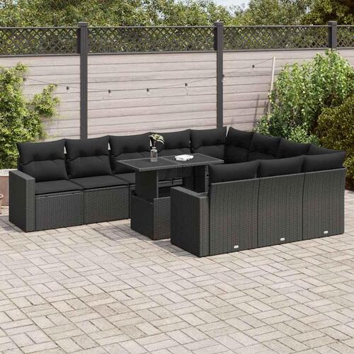 Sofasæt til haven 11 dele med hynder polyrattan sort