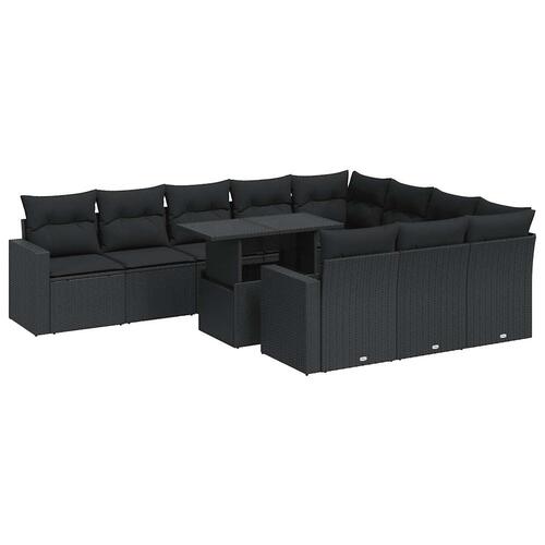 Sofasæt til haven 11 dele med hynder polyrattan sort