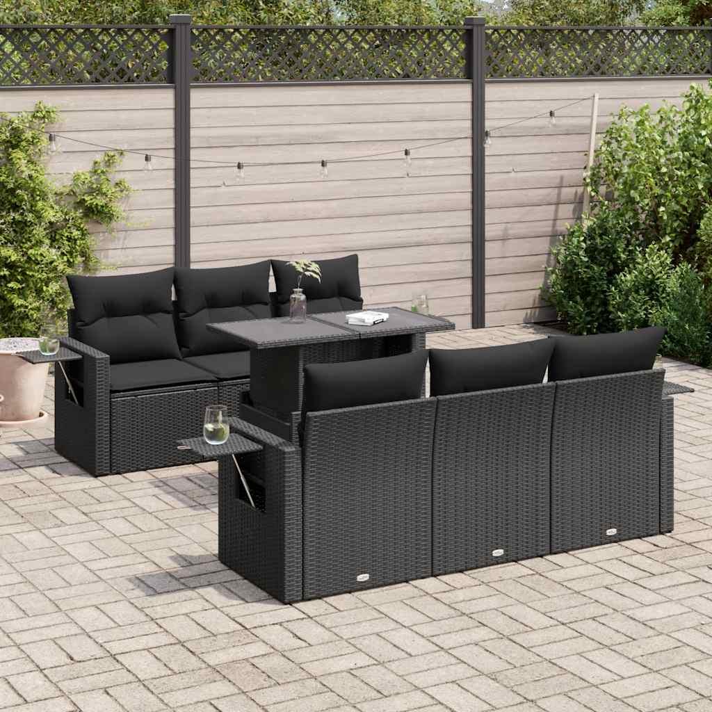 Sofasæt til haven 7 dele med hynder polyrattan sort