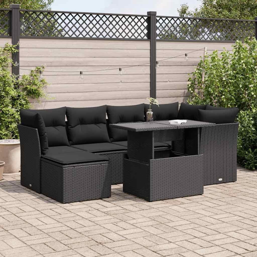 Sofasæt til haven 7 dele med hynder polyrattan sort