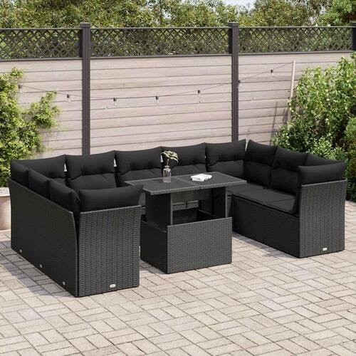Sofasæt til haven 10 dele med hynder polyrattan sort