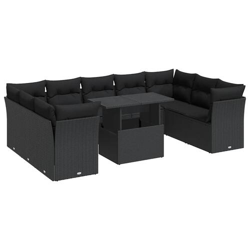 Sofasæt til haven 10 dele med hynder polyrattan sort